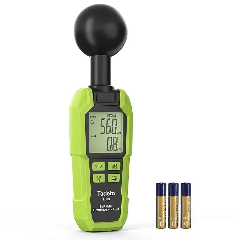 EMF метър Tadeto – 3 сензора, 360° измерване, LCD с подсветка и фенер