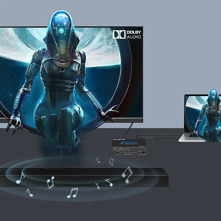 8K HDMI 2.1 KVM превключвател USB 3.0 4 порта с бърз клавиш