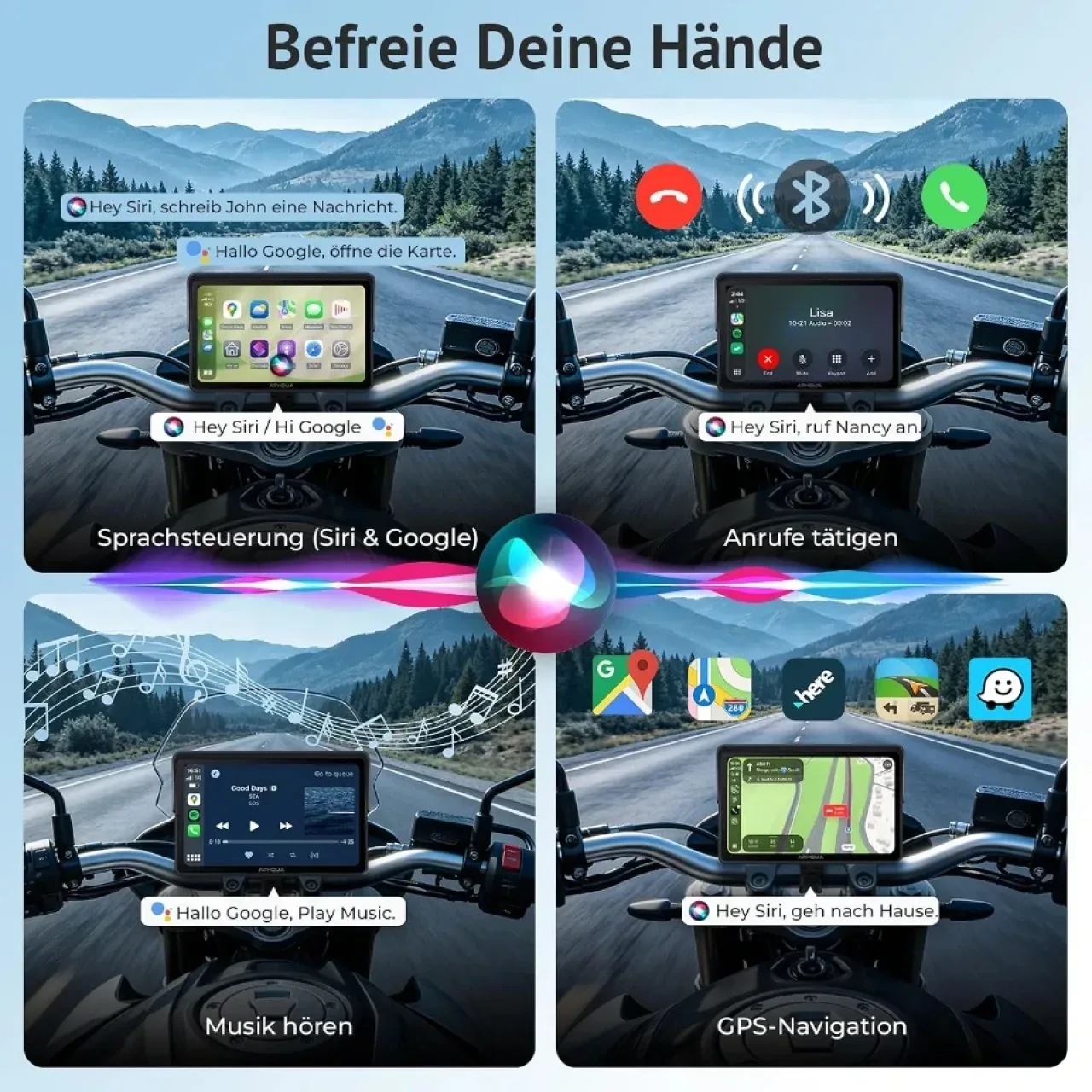 5" Мото CarPlay / Android Auto дисплей с TPMS – IP67 водоустойчив