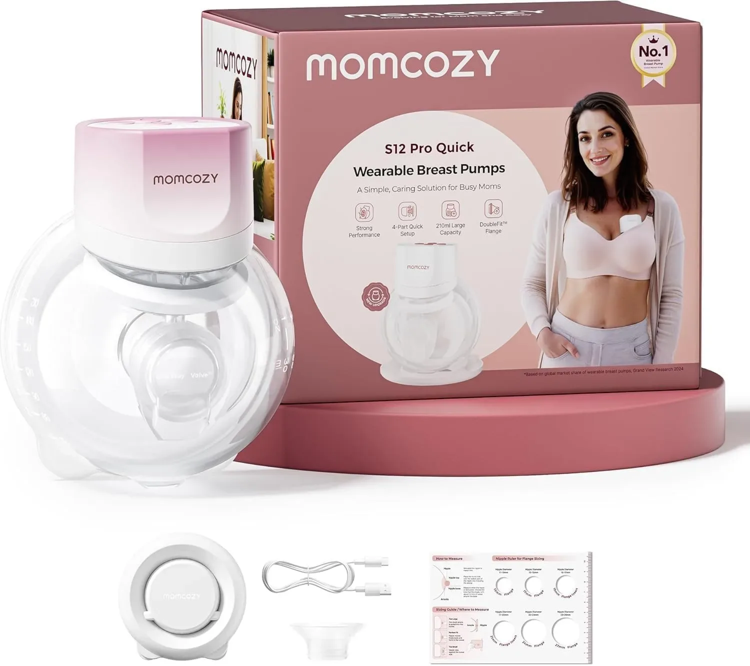 Momcozy S12 Pro Безжична носима помпа за кърма - 3 режима, 9 степени, 24 мм